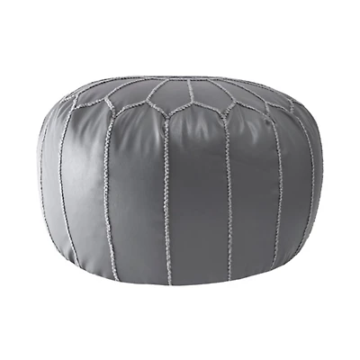 Gray Faux Leather Round Pouf