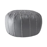 Gray Faux Leather Round Pouf