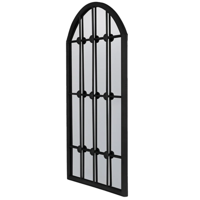 Black Iron Arched Windowpane Mirror
