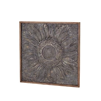 Dark Silver Metal Sunburst Wood Frame Wall Plaque