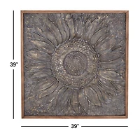 Dark Silver Metal Sunburst Wood Frame Wall Plaque