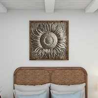 Dark Silver Metal Sunburst Wood Frame Wall Plaque