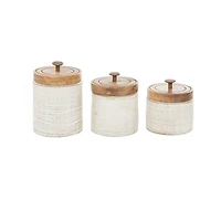 Weathered Ivory Jars with Wooden Lids, Set of 3