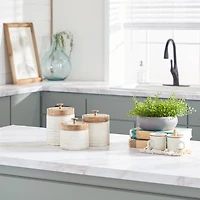 Weathered Ivory Jars with Wooden Lids, Set of 3