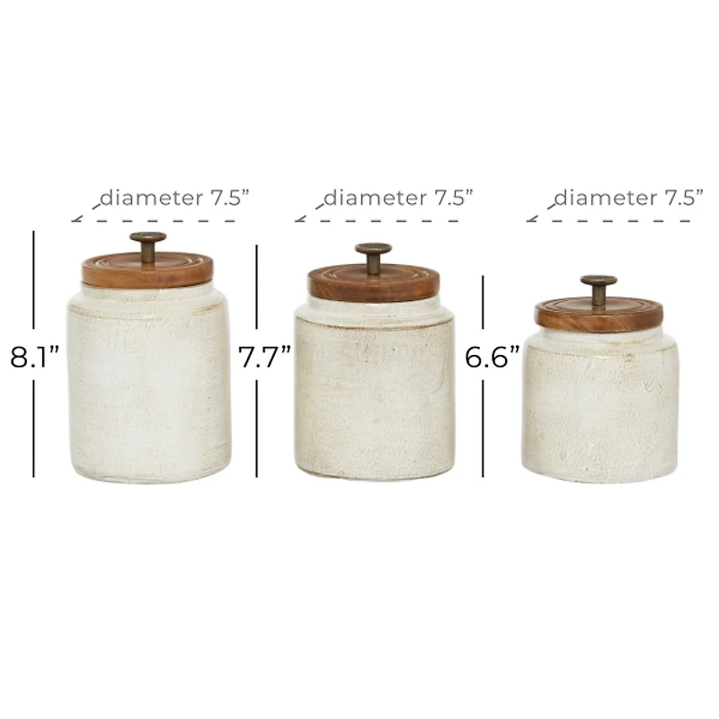 Weathered Ivory Jars with Wooden Lids, Set of 3