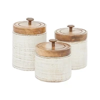 Weathered Ivory Jars with Wooden Lids, Set of 3