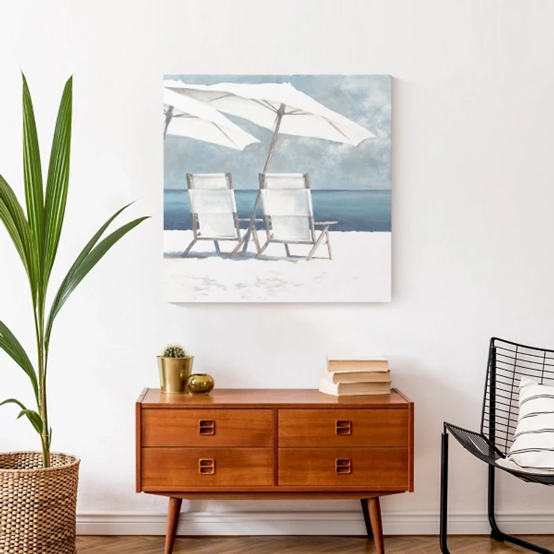 Beach Chairs and Umbrella Coastal Canvas Art Print