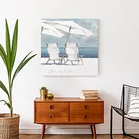 Beach Chairs and Umbrella Coastal Canvas Art Print