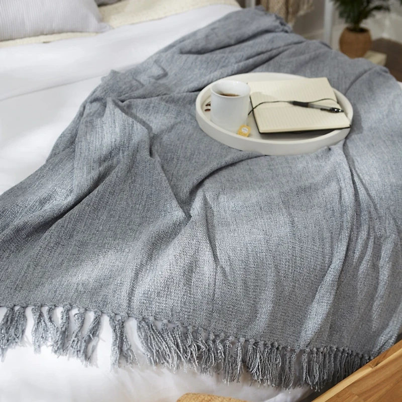 Demin Blue Chenille Fringe Throw