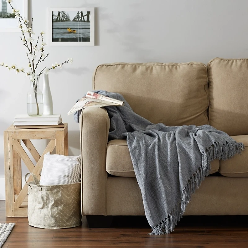 Demin Blue Chenille Fringe Throw