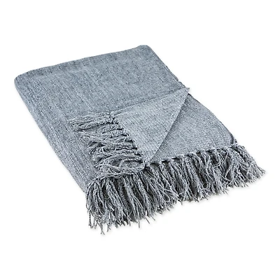 Demin Blue Chenille Fringe Throw
