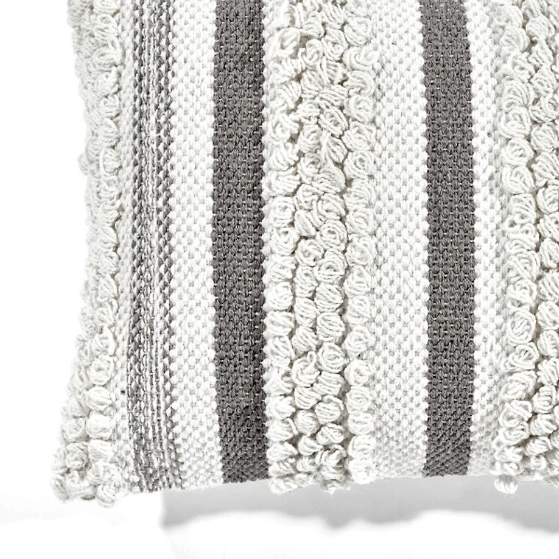 Gray and Cream Cotton Stripe Accent Pillow Cover