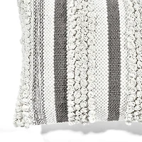 Gray and Cream Cotton Stripe Accent Pillow Cover