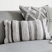 Gray and Cream Cotton Stripe Accent Pillow Cover