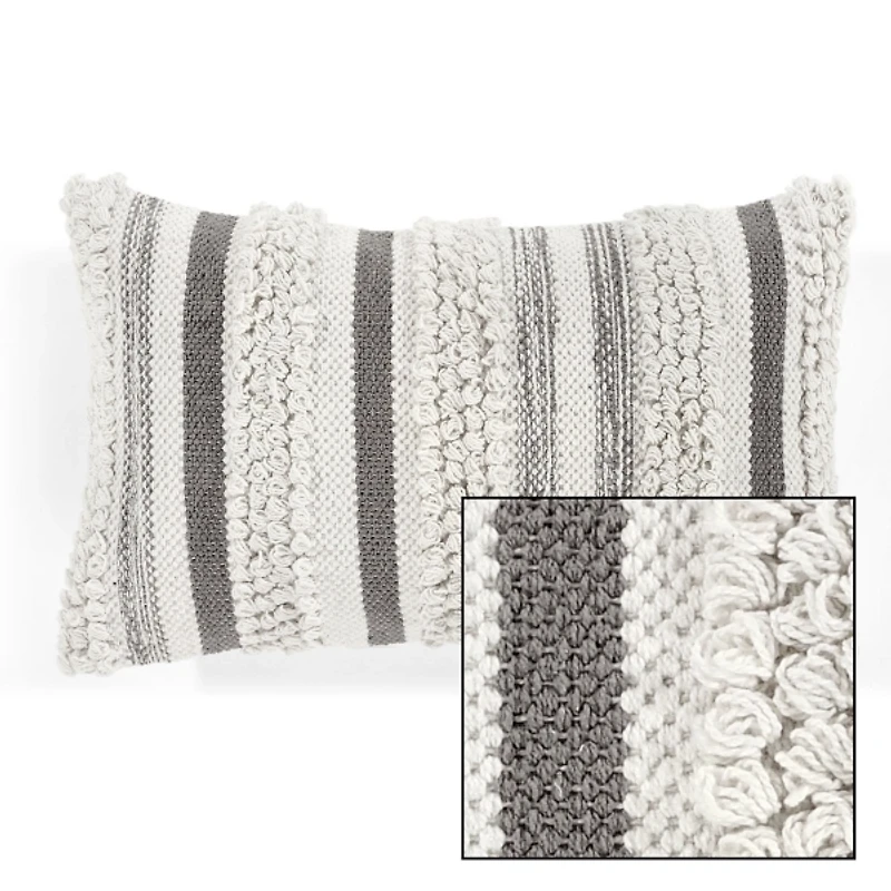 Gray and Cream Cotton Stripe Accent Pillow Cover