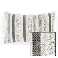 Gray and Cream Cotton Stripe Accent Pillow Cover