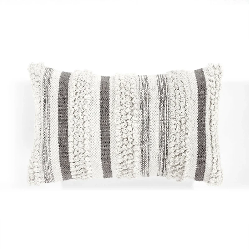 Gray and Cream Cotton Stripe Accent Pillow Cover