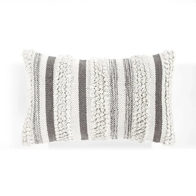 Gray and Cream Cotton Stripe Accent Pillow Cover