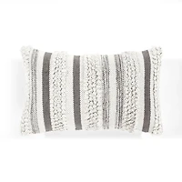 Gray and Cream Cotton Stripe Accent Pillow Cover