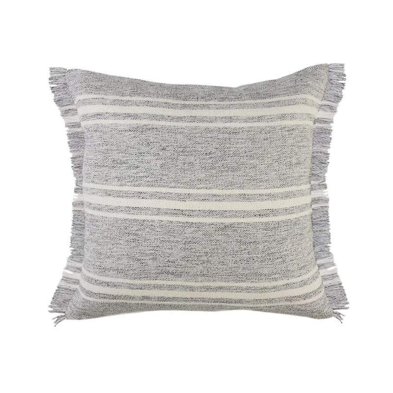 Gray and White Triple Stripe Outdoor Pillow
