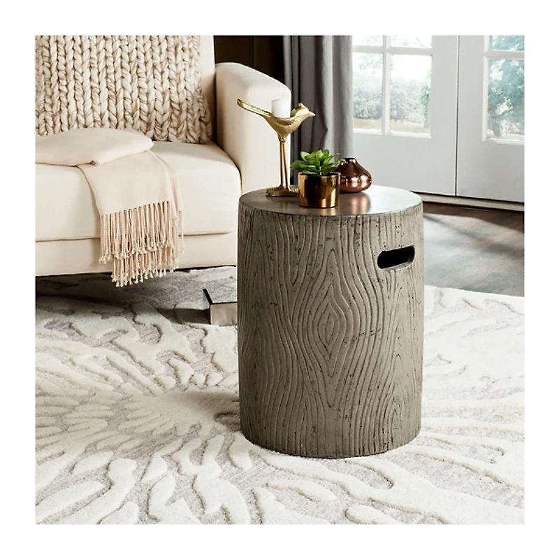 SAFAVIEH Gray Cylinder Accent Table with Handles