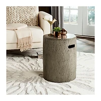 SAFAVIEH Gray Cylinder Accent Table with Handles