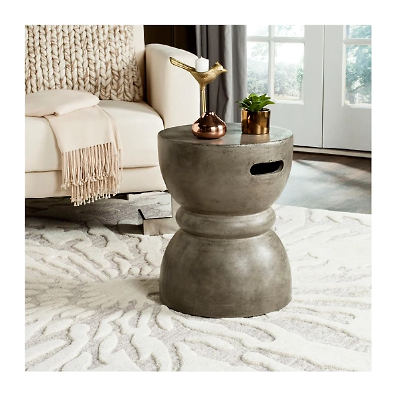 Dark Gray Drum Accent Table with Handles