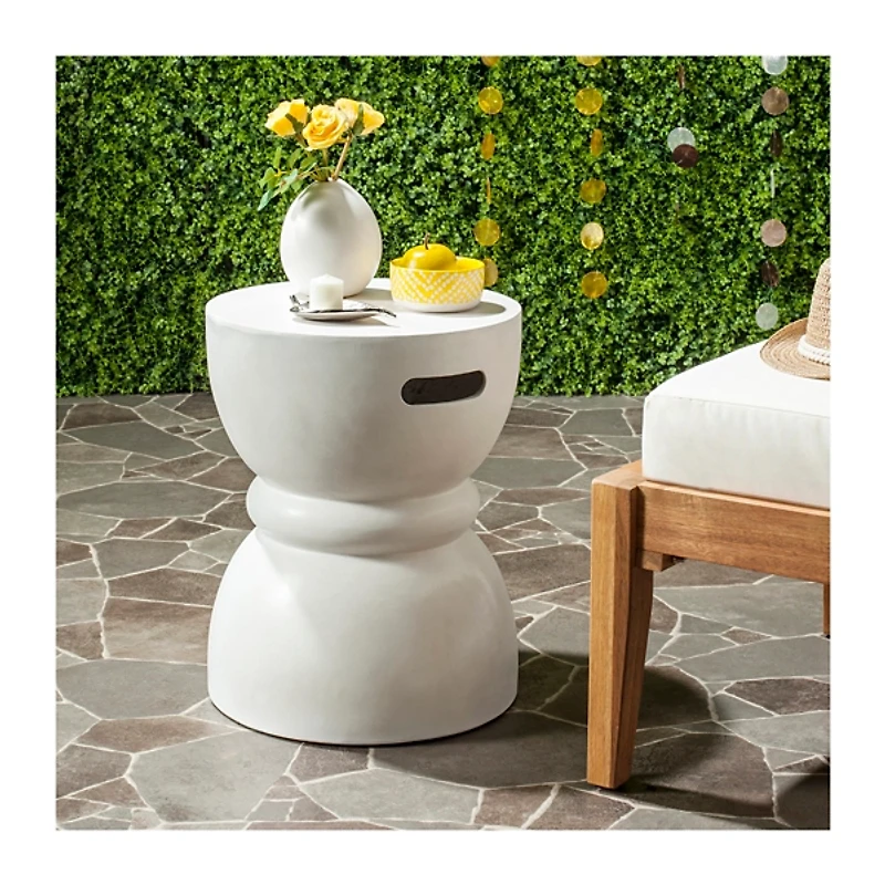 Ivory Drum Accent Table with Handles