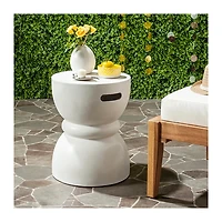 Ivory Drum Accent Table with Handles