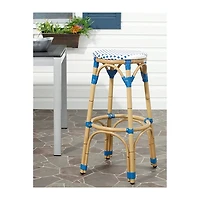 SAFAVIEH Blue and White Rattan Outdoor Bar Stool