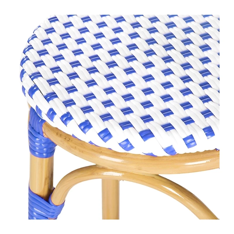 SAFAVIEH Blue and White Rattan Outdoor Bar Stool