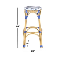SAFAVIEH Blue and White Rattan Outdoor Bar Stool