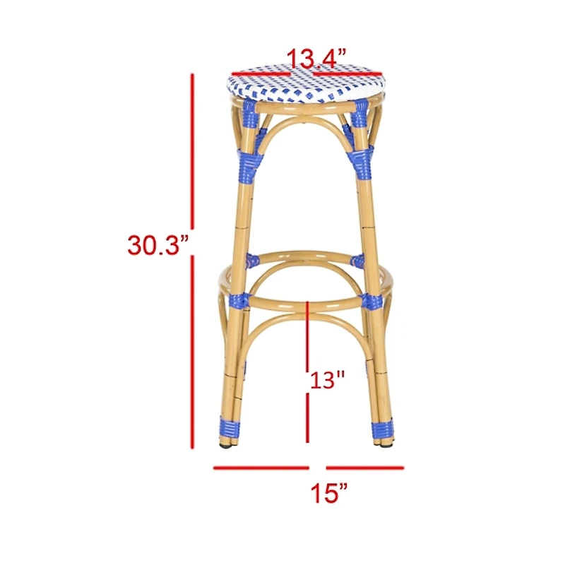SAFAVIEH Blue and White Rattan Outdoor Bar Stool