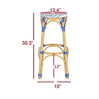SAFAVIEH Blue and White Rattan Outdoor Bar Stool