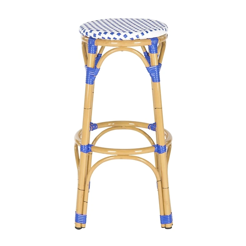 SAFAVIEH Blue and White Rattan Outdoor Bar Stool