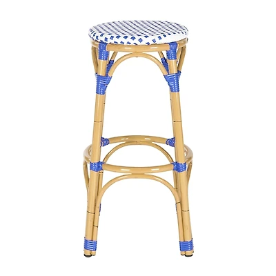 SAFAVIEH Blue and White Rattan Outdoor Bar Stool