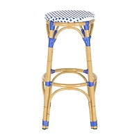 SAFAVIEH Blue and White Rattan Outdoor Bar Stool