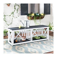 White and Slate Gray X-Back Outdoor Bench