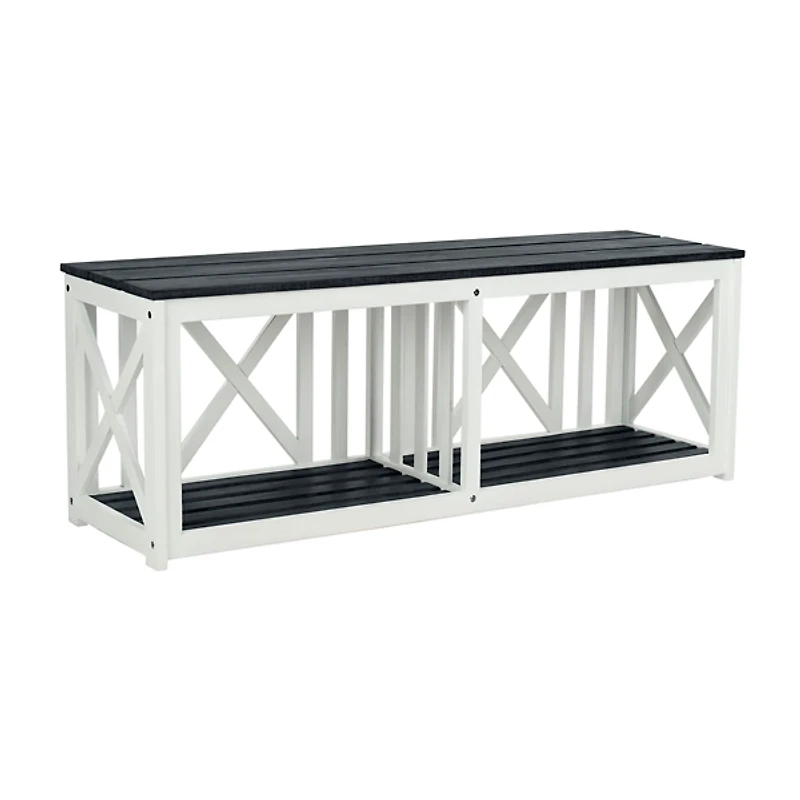 White and Slate Gray X-Back Outdoor Bench