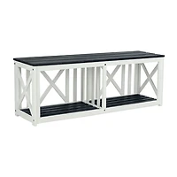 White and Slate Gray X-Back Outdoor Bench