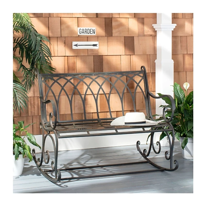Black Wrought Iron Victorian Rocker Bench