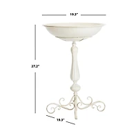 White Scroll Metal Fluted Bird Bath