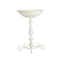 White Scroll Metal Fluted Bird Bath