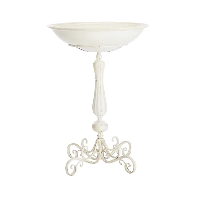 White Scroll Metal Fluted Bird Bath
