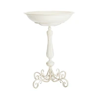 White Scroll Metal Fluted Bird Bath