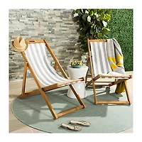 Eucalyptus Wood and Stripe Sling Chairs, Set of 2