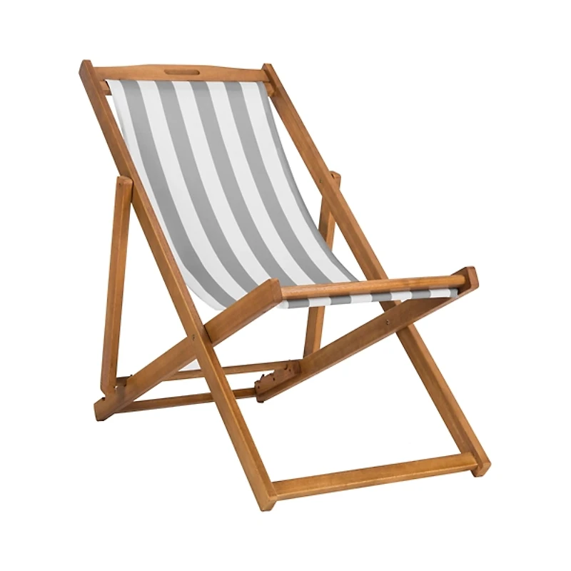 Eucalyptus Wood and Stripe Sling Chairs, Set of 2