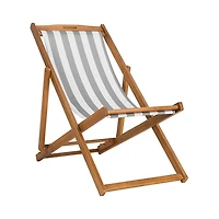 Eucalyptus Wood and Stripe Sling Chairs, Set of 2