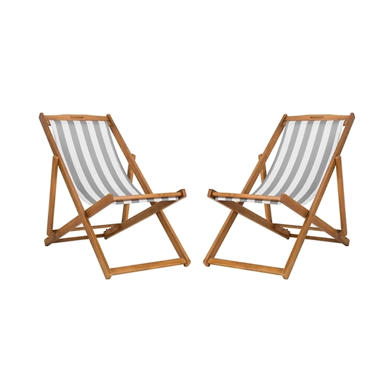 Eucalyptus Wood and Stripe Sling Chairs, Set of 2