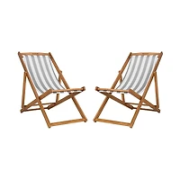 Eucalyptus Wood and Stripe Sling Chairs, Set of 2
